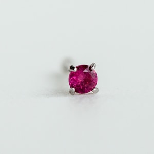 Ruby Nose Ring Stud, Small Nose Piercing, Tiny Nose Stud, Solid Gold Stud, Unique Nose Ring Stud, Unique Nose Stud, 14K White