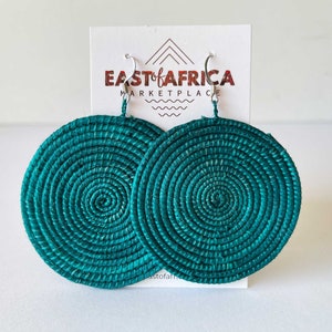 Round Woven East African Earrings TURQUOISE