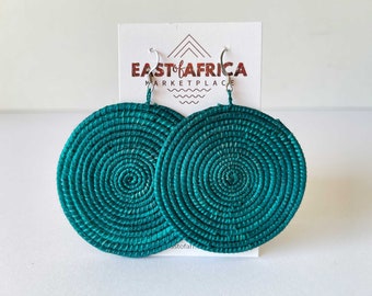 Round Woven East African Earrings TURQUOISE