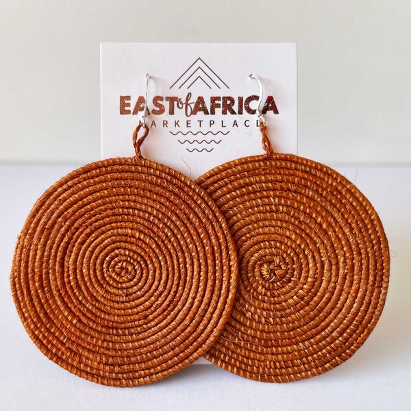 Round Woven East African Earrings RUST