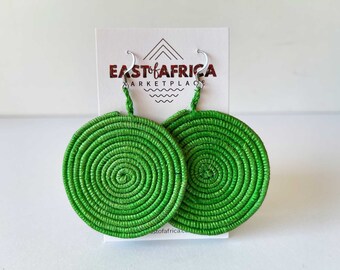 Round Woven East African Earrings GREEN