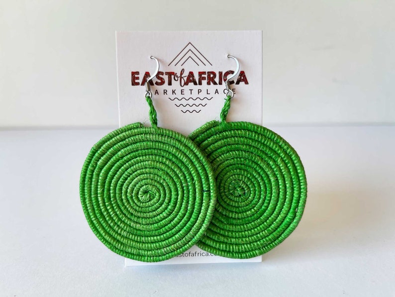 Round Woven East African Earrings GREEN image 1