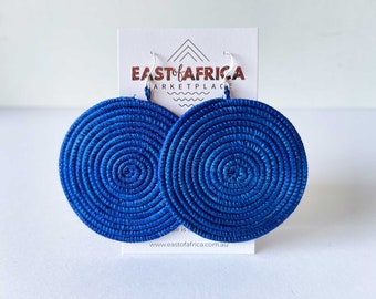 Round Woven East African Earrings BLUE