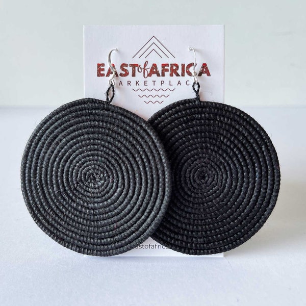 Round Woven East African Earrings BLACK