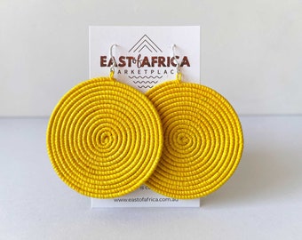 Round Woven East African Earrings YELLOW