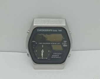 "Citizen Crystron LC Quartz 4-097416K Chronograph Dual Time Herrenuhr für Teile."