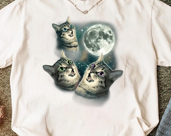 Three Cat Moon PNG, zabawna parodia kota, słodki kociak, sublimacja, pobieranie cyfrowe, projekt koszulki