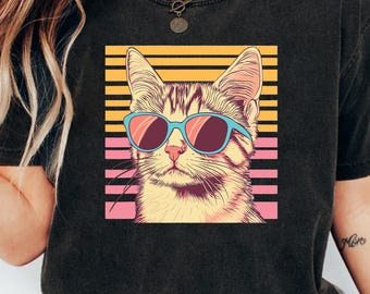 Okulary przeciwsłoneczne retro z kotem PNG, fajny dziecięcy kot vintage sublimacja, pobieranie cyfrowe, projekt koszulki