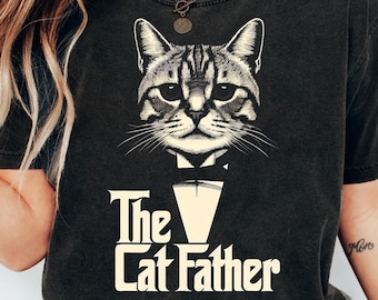 CatFather PNG, zabawny prezent dla taty kota w stylu mafii, sublimacja kota, pobieranie cyfrowe, projekt koszulki