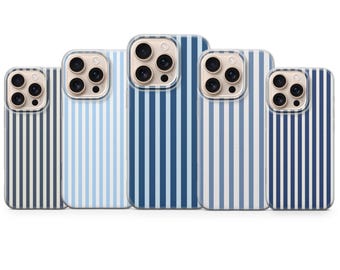 ブルーストライプの携帯電話ケース ミニマルラインカバー iPhone 17Pro Max、16e、15、14、13 & Samsung S25 Ultra、S24 FE、A56、A16、Pixel 10XL、9a、8、7用