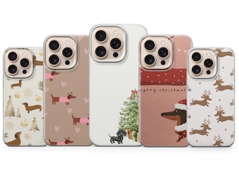 ソーセージドッグ 携帯ケース クリスマス ダックスフント カバー iPhone 17Pro Max、16e、15、14、13 & Samsung S25 Ultra、S24 FE、A56、A16、Pixel 10XL、9a、8、7用