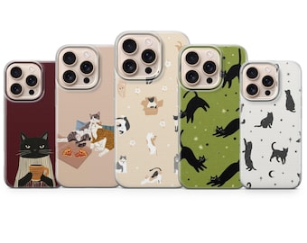 面白い猫の携帯電話ケース 猫好きのかわいいカバー iPhone 17Pro Max、16e、15、14、13 & Samsung S25 Ultra、S24 FE、A56、A16、Pixel 10XL、9a、8、7用
