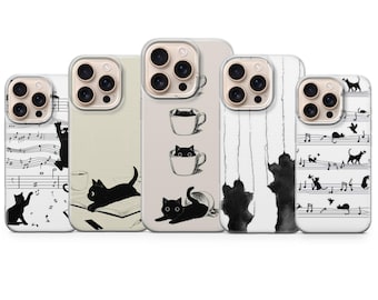 黒猫の携帯ケース 子猫好きカバー iPhone 17Pro Max、16e、15、14、13 & Samsung S25 Ultra、S24 FE、A56、A16、Pixel 10XL、9a、8、7用