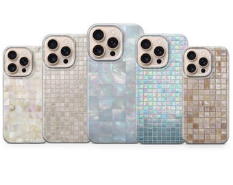 モザイク スマホケース タイル ガラス タイル 光沢カバー iPhone 17Pro Max、16e、15、14、13 & Samsung S25 Ultra、S24 FE、A56、A16、Pixel 10XL、9a、8、7用