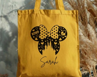 Personalized Disney Tote Bag with Pockets, Disney Vacation Travel Tote, Magic Kingdom Weekender Bag, Custom Tote Bag