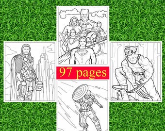 Dibujos para colorear de superhéroes (PDF imprimible para niños) / 97 páginas / Descarga instantánea