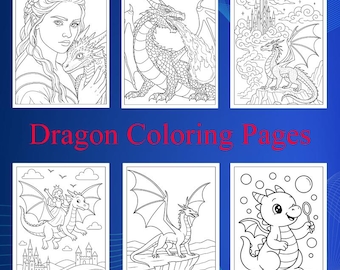Dibujos de dragones para colorear (PDF imprimible para niños) / 80 páginas / Descarga instantánea