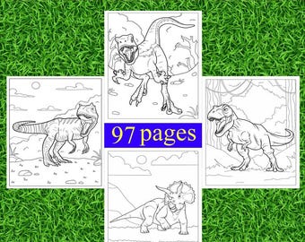 Dibujos de dinosaurios para colorear (PDF imprimible para niños) / 97 páginas / Descarga instantánea