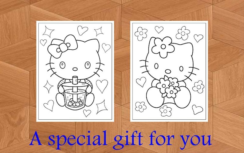 K&ouml;nnte beinhalten: Zwei Schwarz-Wei&szlig;-Strichzeichnungen einer Katze mit Schleife und Blume. Eine Katze h&auml;lt ein Getr&auml;nk, die andere h&auml;lt Blumen. Der Text "A special gift for you" steht unter den Zeichnungen.