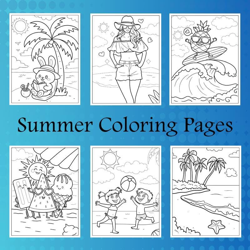Summer Coloring Pages Printable PDF for Kids | 70 Pages | Instant ...