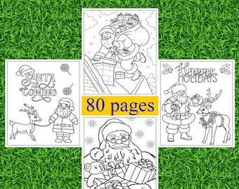 Dibujos navideños para colorear imprimibles en PDF para niños / 80 páginas / Actividad festiva