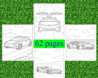 Dibujos para colorear de coches (PDF imprimible, 62 páginas, descarga instantánea)