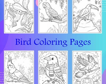 Dibujos de aves para colorear (PDF imprimible para niños) / 80 páginas / Descarga instantánea