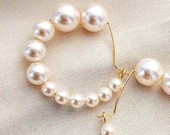 Pearl Hoops, Statement Pearl Hoops, 18k Gold Hoops, Pearl Earrings