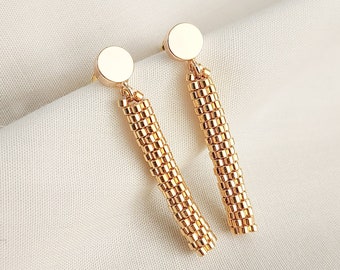 Gold Bar Studs, Gold Dangles, Beaded Gold Earrings, Minimalist Earrings, JeannieRichard