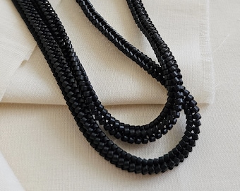 Black Skinny Necklace, Beaded Black Necklace, Black Opera Necklace, Slipon Black Necklace, JeannieRichard