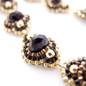 Long Tassel Earrings, Black Earrings, Black Flower Earrings, Statement Earrings, Black and Gold, OOAK, Elegant, Luxe image 5