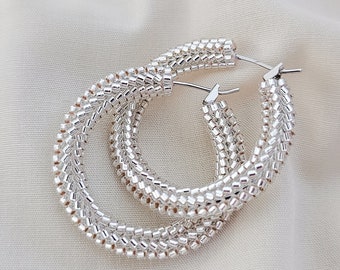 Big Silver Hoops, silver beaded hoops, silver earrings, big hoops, JeannieRichard