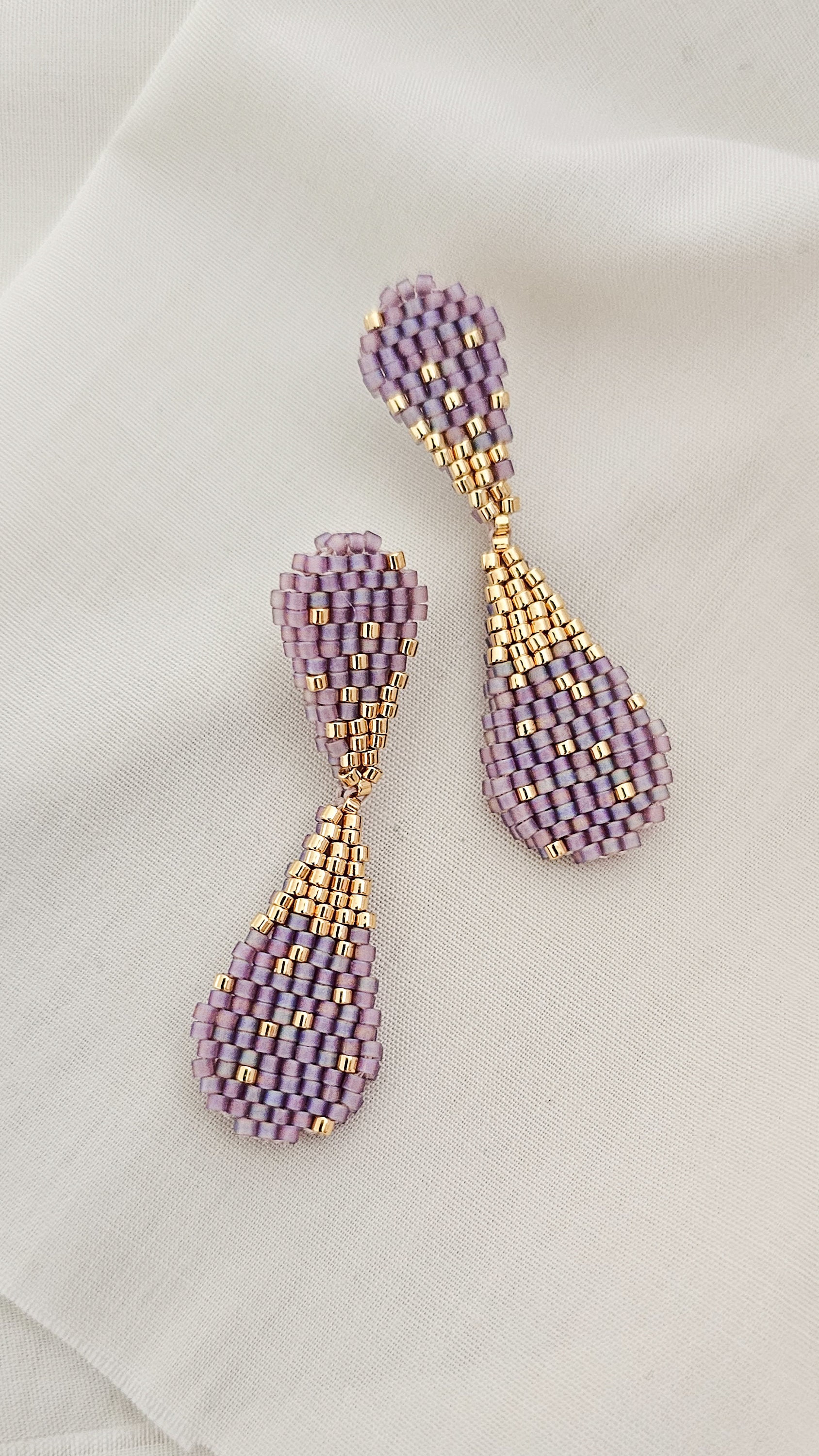 Pear Shape Purple and Gold Beaded Dangle Earrings - Etsy