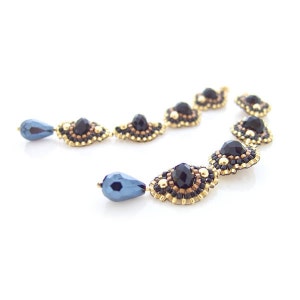 Long Tassel Earrings, Black Earrings, Black Flower Earrings, Statement Earrings, Black and Gold, OOAK, Elegant, Luxe image 6
