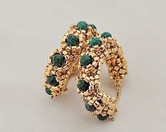 Gold Mini Hoops, Emerald Stone Hoops, Green Beaded Flower Hopps, Gold Beaded Hoops, Gold Hoops, JeannieRichard