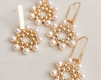 Pearl Earrings, Pearl Studs, Circle Earrings, Gold Earrings, Statement Earrings, Beaded Earrings, JeannieRichard