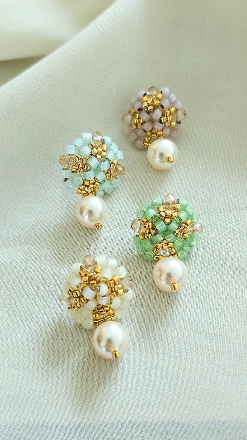 Peranakan earrings, ivory white earrings, blush pink earrings, pearl drop earrings, beaded earrings, JeannieRichard image 5