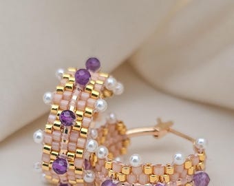 Coronet Mini Gold Hoops | Amethyst