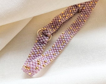 Purple skinny bracelet, beaded purple bracelet, speckled gold, purple and gold bracelet, free size bracelet, stacking bracelet