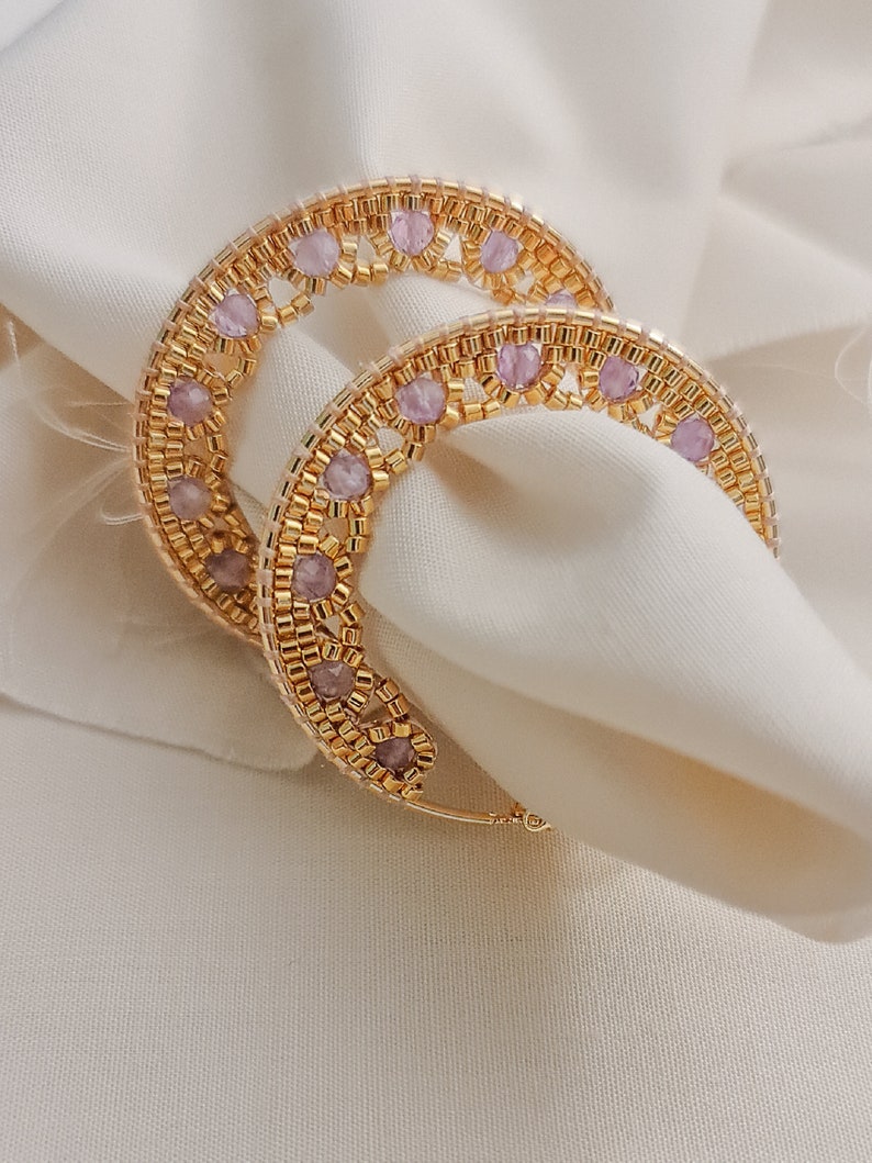 Beaded Hoops, Gold Hoops, Amethyst Beaded Hoops, Statement Hoops, JeannieRichard Jewelry image 3