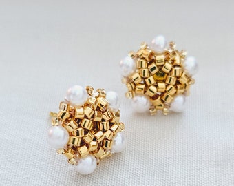 Star pearl studs, gold star studs, beaded gold studs, pearl earrings, small studs, JeannieRichard