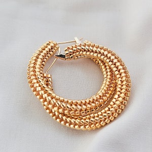 Gold hoops, beaded hoops, gold earrings, 30mm hoops, JeannieRichard image 1