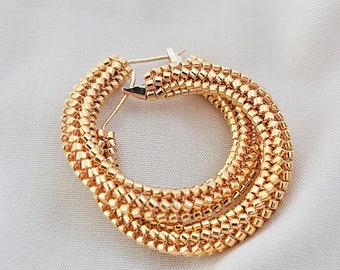 Gold hoops, beaded hoops, gold earrings, 30mm hoops, JeannieRichard