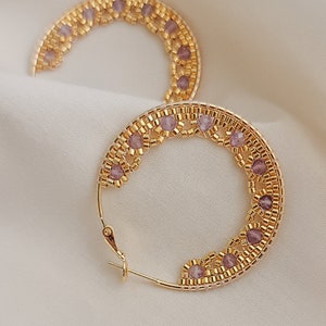 Beaded Hoops, Gold Hoops, Amethyst Beaded Hoops, Statement Hoops, JeannieRichard Jewelry image 5