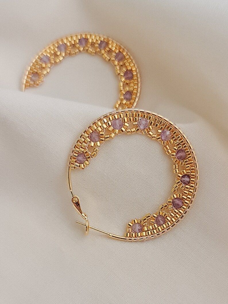 Beaded Hoops, Gold Hoops, Amethyst Beaded Hoops, Statement Hoops, JeannieRichard Jewelry image 5