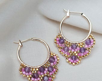 Pavos Reales Small Hoop Earrings | Amethyst
