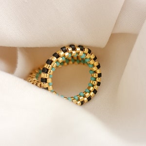 Circle Ring, Beaded Gold Ring, Art Deco Ring, Gold and Black Ring, Beaded Circle Gold Ring, Turquoise Ring, Round Ring, Statement Ring image 1