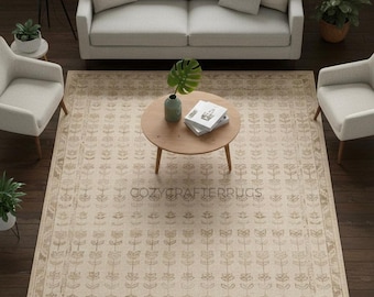 Hand-Knotted Wool Oushak Rug | Beige Floral, Custom Size