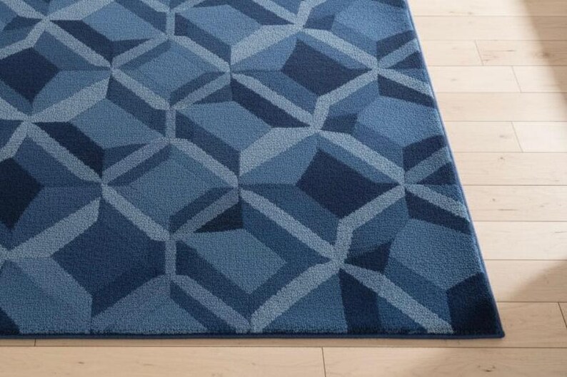 Hand Tufted Wool Area Rug – Modern Blue Geometric Rug, Custom Size - Etsy