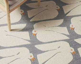 Hand Tufted Wool Rug Modern Bird Pattern Area Rug, Custom Size & Color.